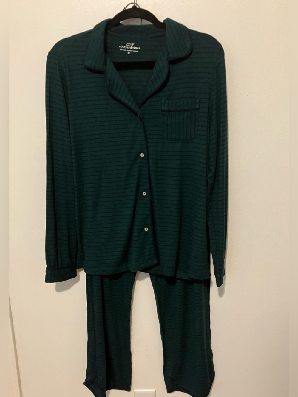 Vineyard Vines Dark Green Striped Long Sleeve Pajama Set